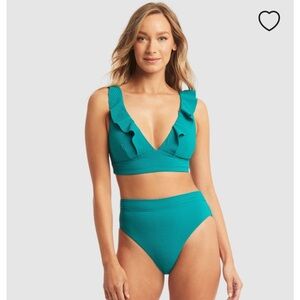 Chic Teal Ruffle Bikini Set